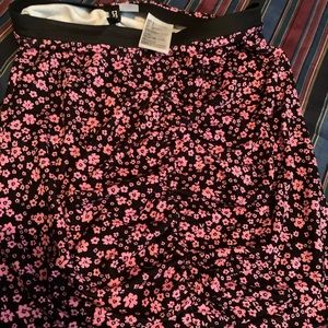 Floral Pink and Black Singed Skirt From Divided